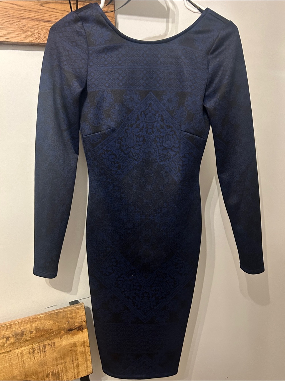 Kardashian Kollection Navy Long-Sleeve Jacquard Bodycon Dress